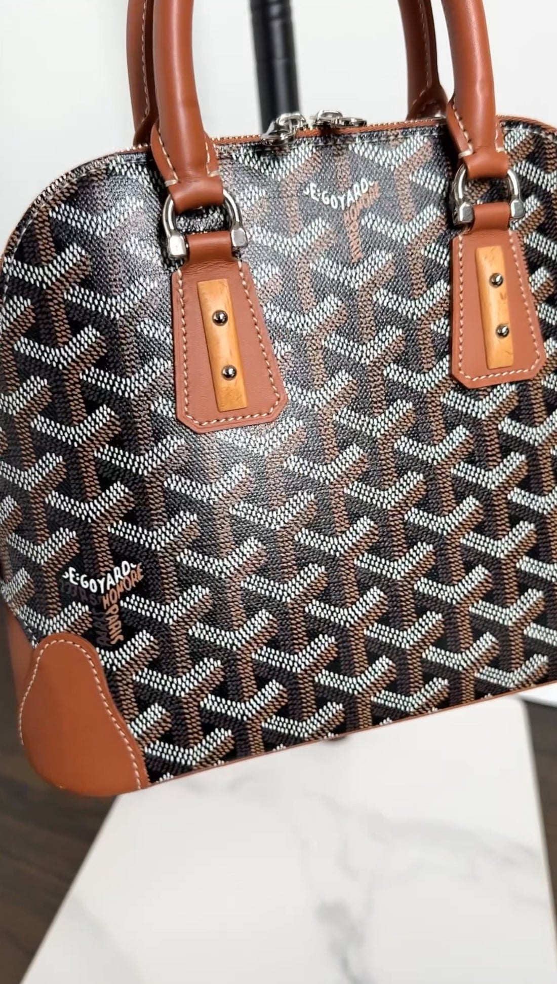 Goyard Black and Tan Brown Mini Vendome Top Handle Bag