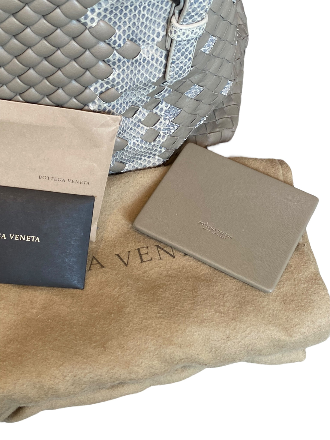 Bottega Taupe Snakeskin Nappa Intrecciato Medium Cesta Tote