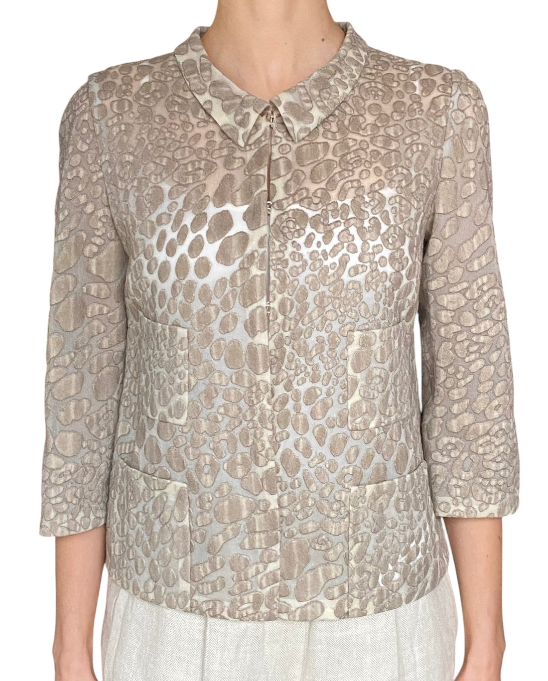 Giorgio Armani Taupe Velvet Leopard Effect Short Jacket - IT 46 / US 10