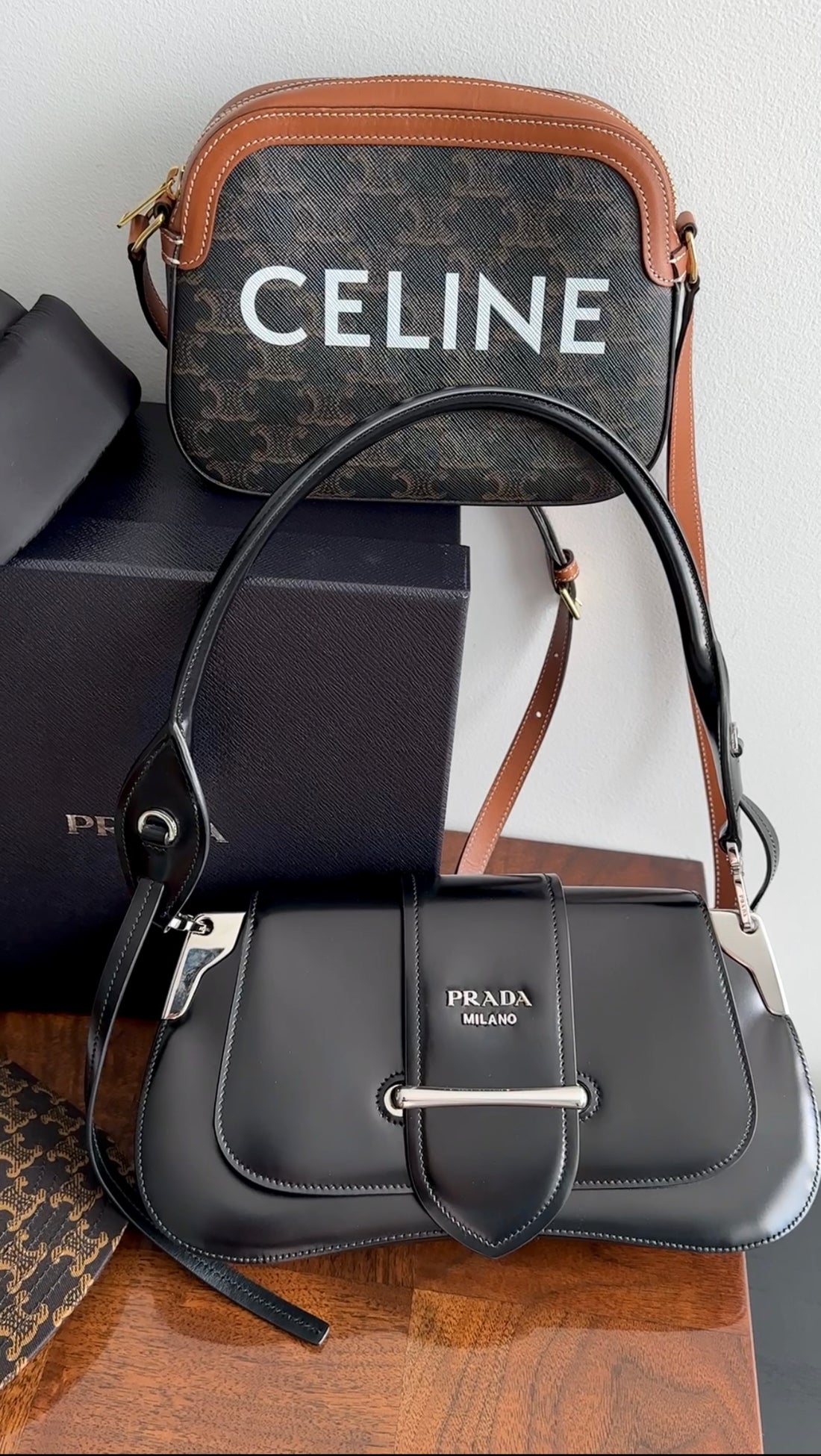 Prada Black Glossed Leather Sidonie Shoulder Bag