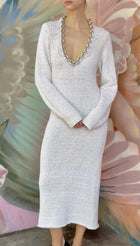 Bottega Veneta Ivory Silver Chain Neckline Cotton Knit Long Gown Dress - M