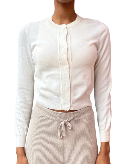 Brunello Cucinelli Ivory Cashmere Cropped Cardigan - S