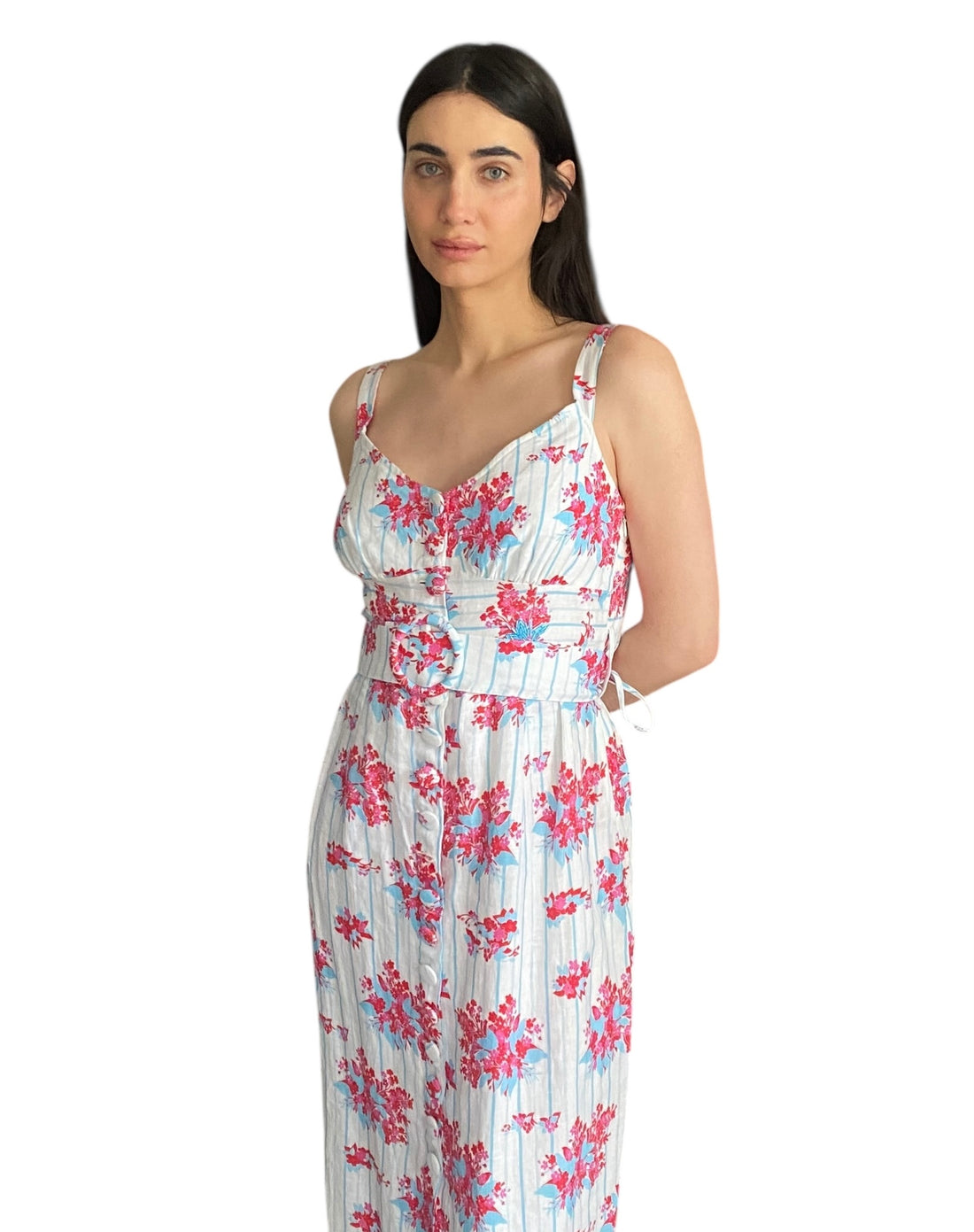 Gul Hurgel Floral Print Linen Maxi Dress - L