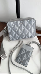 Christian Dior Grey Diamond Zip Crossbody Pouch Bag