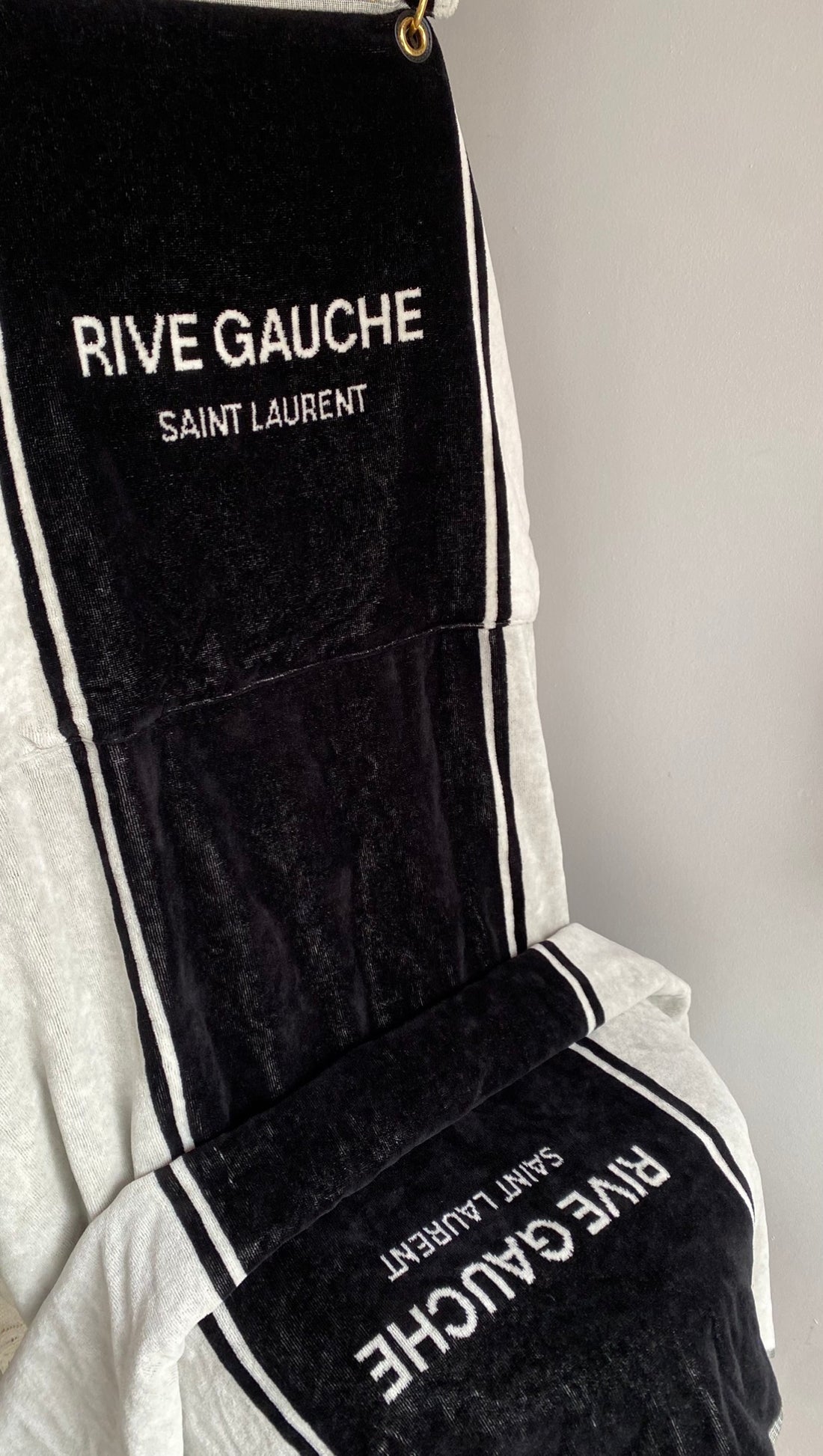 Saint Laurent Rive Gauche Black and White Terry Cloth Convertible Towel Tote