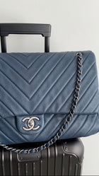 Chanel Navy Blue Chevron Quilted XXL Travel Flap Bag