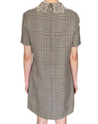 Oscar De La Renta Beige Lace Collar Plaid-Check Mini Shift Dress -  US 6