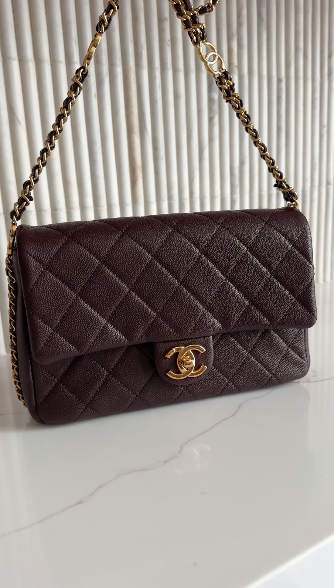 Chanel 23C Plum Quilted Caviar Leather Small CC You Flap Bag