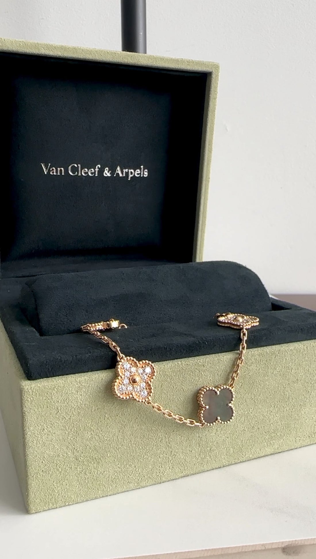 Van Cleef & Arpels 18k Rose Gold 5 Motif Alhambra MOP Diamond Bracelet