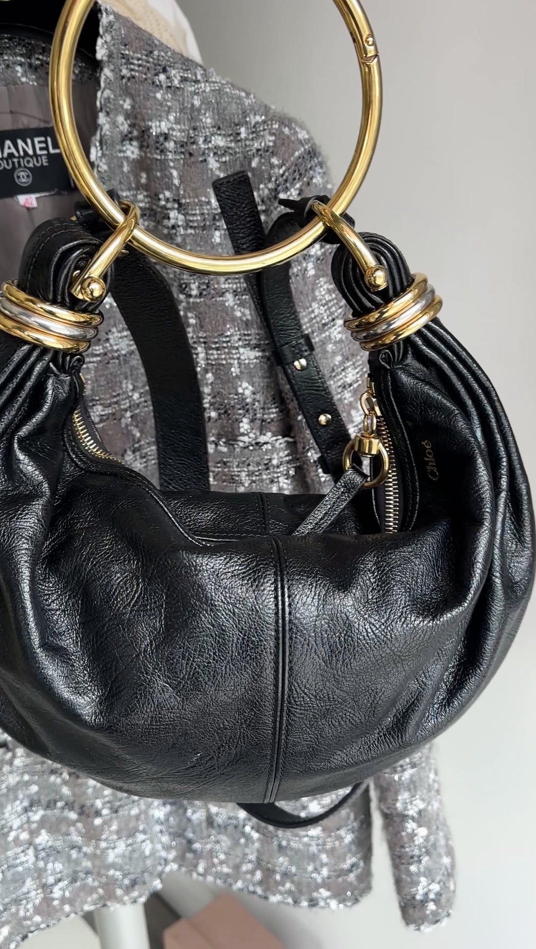 Chloe Black Glossed Leather Small Bracelet Hobo Bag