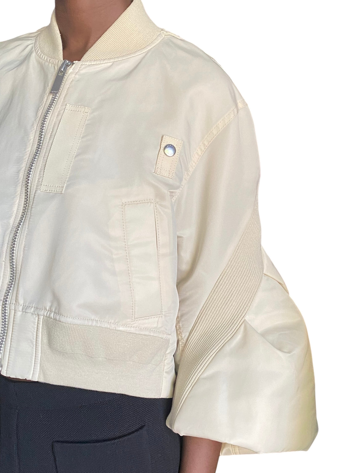 Sacai Ecru Nylon Twill Blouson Cropped Bomber Jacket - JP 2 / US 6