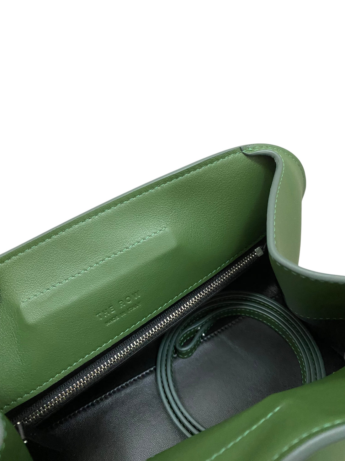 The Row Moss Green Leather Peggy Clutch with Straps