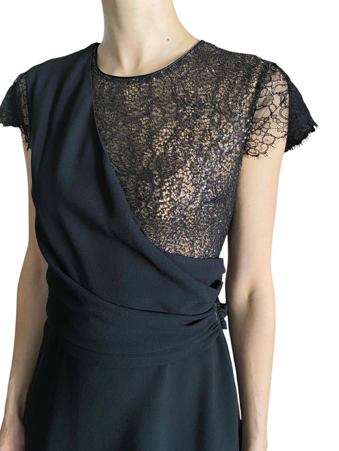 Giambattista Valli Black Sequinned Lace Trim Crepe Cocktail Dress - IT 44 / M / US 6-8