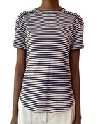 Brunello Cucinelli Beige and Navy Cotton Stripe Tee - S