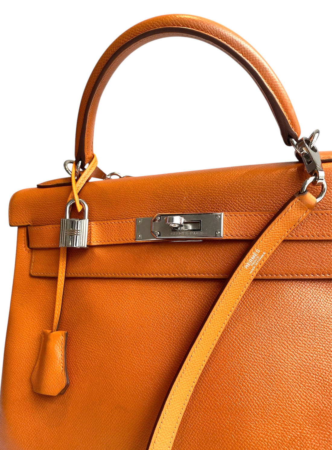 Hermes Orange Epsom Kelly 32 Retourne PHW Bag