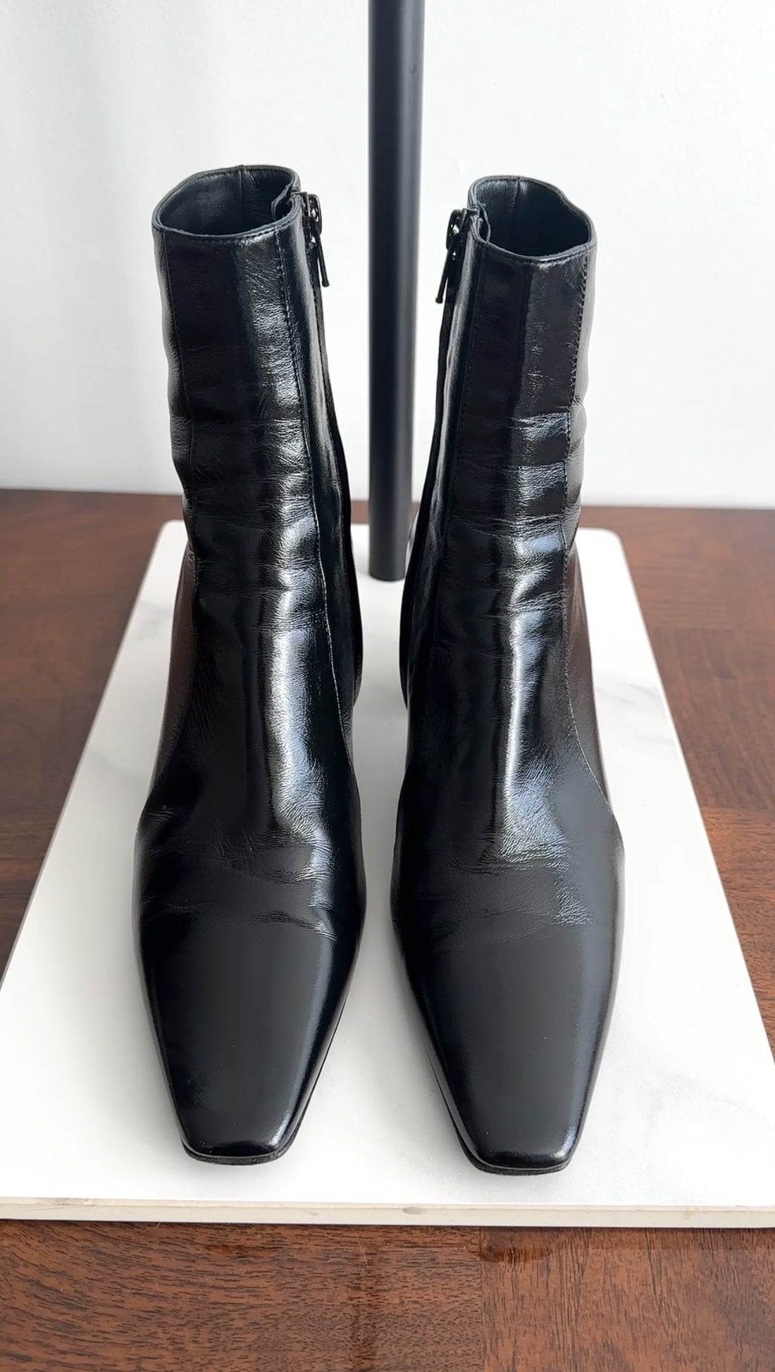 Saint Laurent Black Patent Leather Block Heel Ankle Boot - 37
