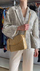 Chanel Vintage 1991 Beige Leather Medium Bijoux Tassel Flap Camera Bag