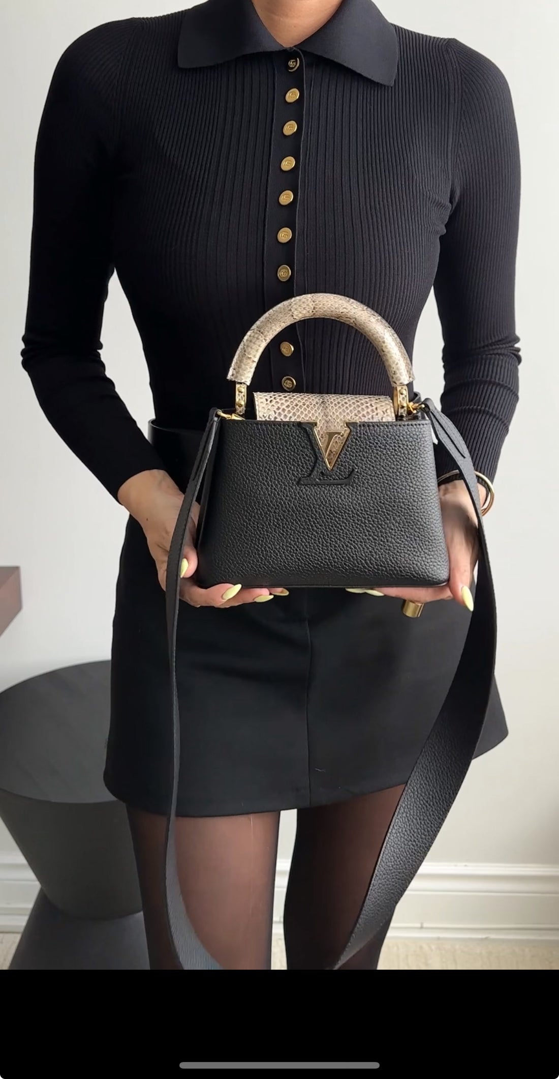 Louis Vuitton Capucines Mini Python and Black Leather Bag