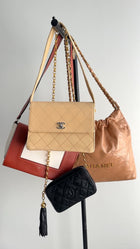 Chanel Vintage 1997 Beige Stitch Shoulder Flap Bag