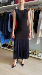 Proenza Schouler Black & Navy Jersey Knit “Niki” Pleated Sheer Maxi Dress - S-M / US 6