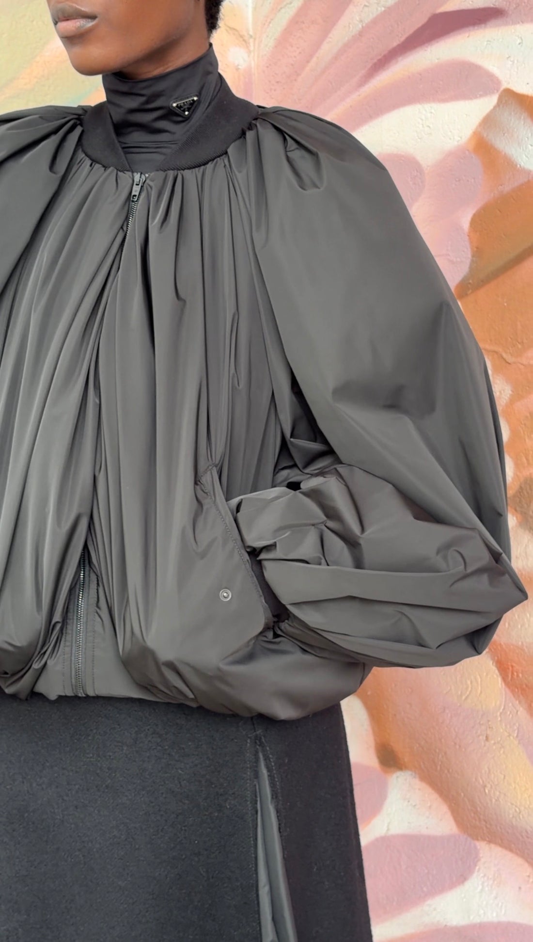 Balenciaga Black Lightweight Draped Bomber Jacket - 38
