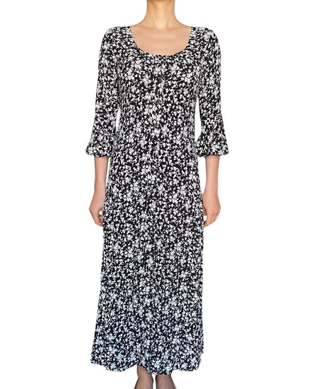 Ganni Black Floral Printed Longsleeve Maxi Dress - 34 / US 2