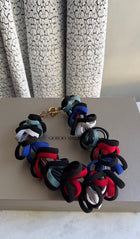 Giorgio Armani Black Red White Blue Glass Bead Fabric Looped Statement Necklace