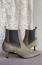 Brunello Cucinelli Grey Suede Monili Pointed Mid Heel Ankle Boot - 36.5