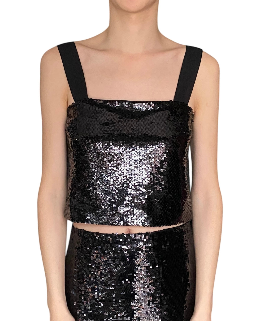 Veronica Beard Black Sequin Cropped Tank - US 2