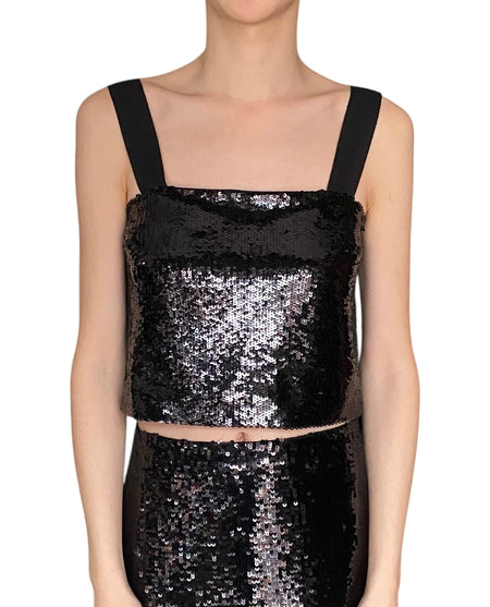 Veronica Beard Black Sequin Cropped Tank - US 2