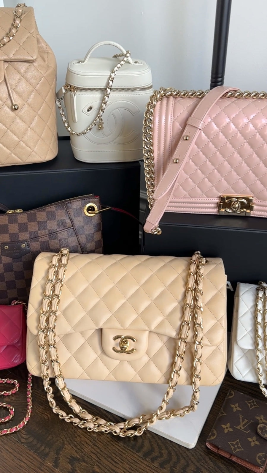 Chanel Beige Lambskin Jumbo Classic Double Flap Bag GHW