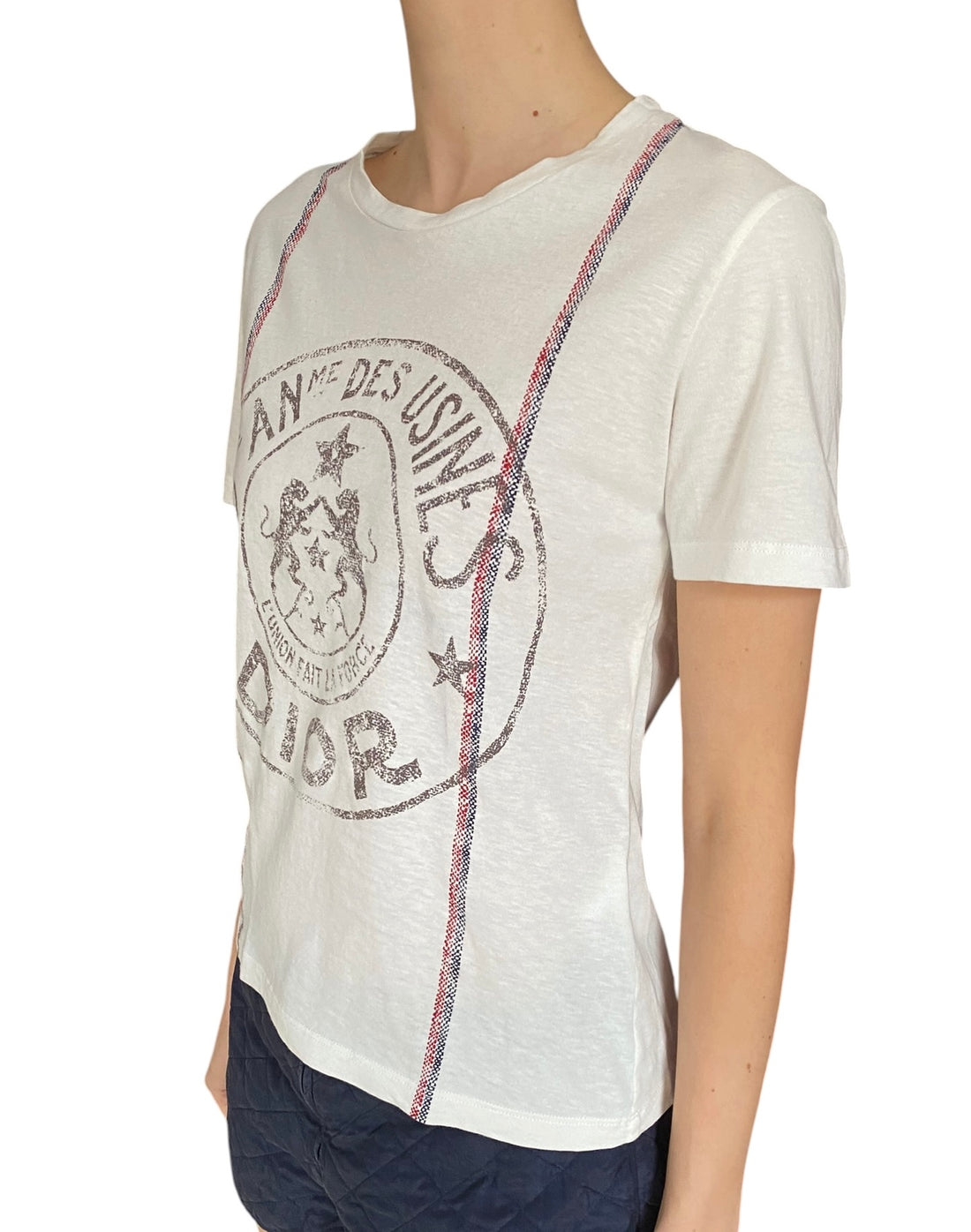 Christian Dior White & Red L'Union Fait La Force Emblem Graphic Tee - XS / US 2-4