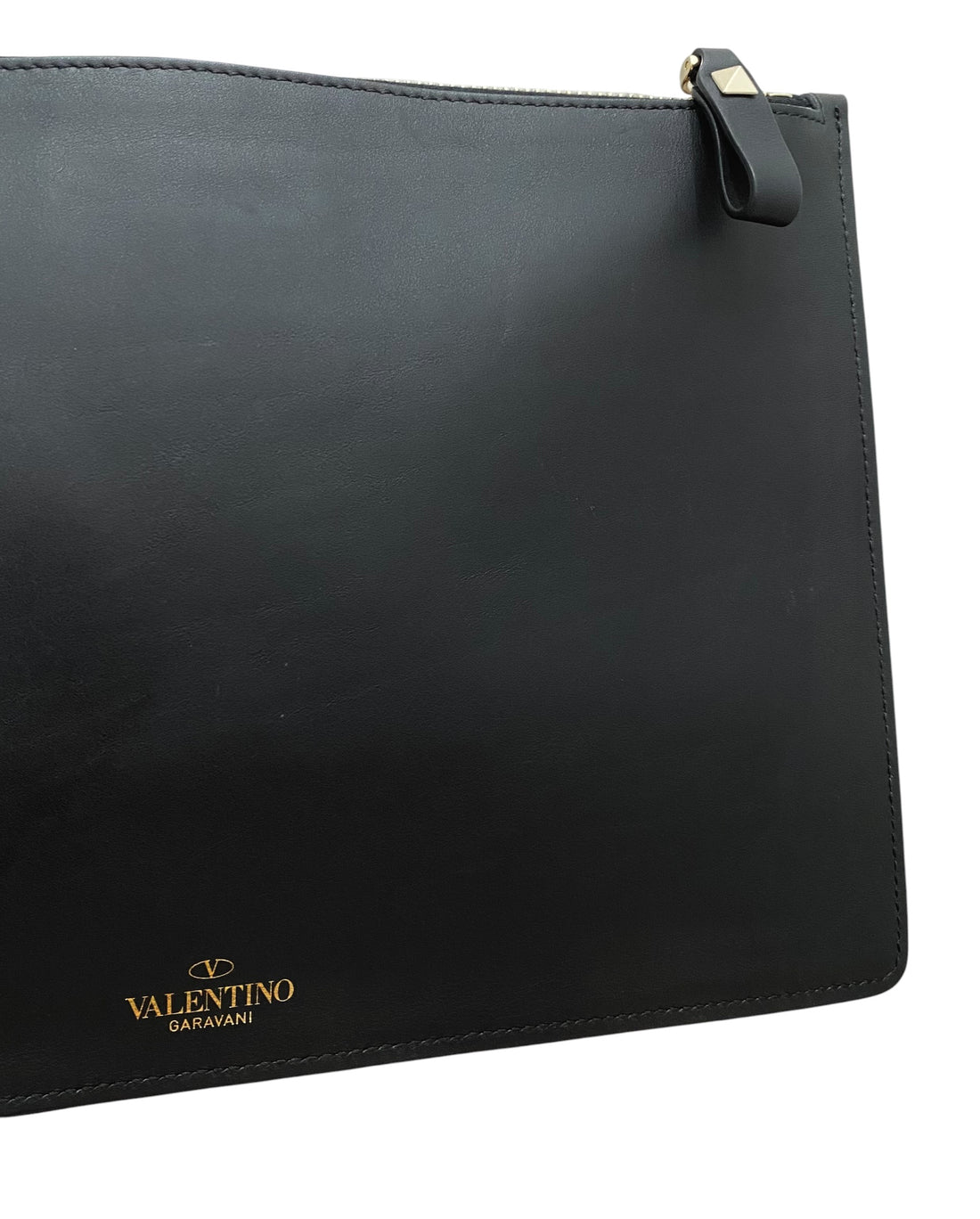Valentino Black Leather VLTN Flat Pouch