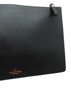 Valentino Black Leather VLTN Flat Pouch