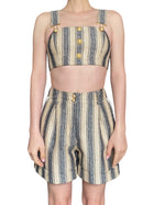Balmain Raffia Stripe Button Crop Top - 36 / XS