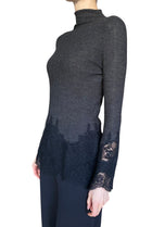 Ermanno Scervino Grey Wool Lace Trim Ribbed Turtleneck - IT 44 / US 8