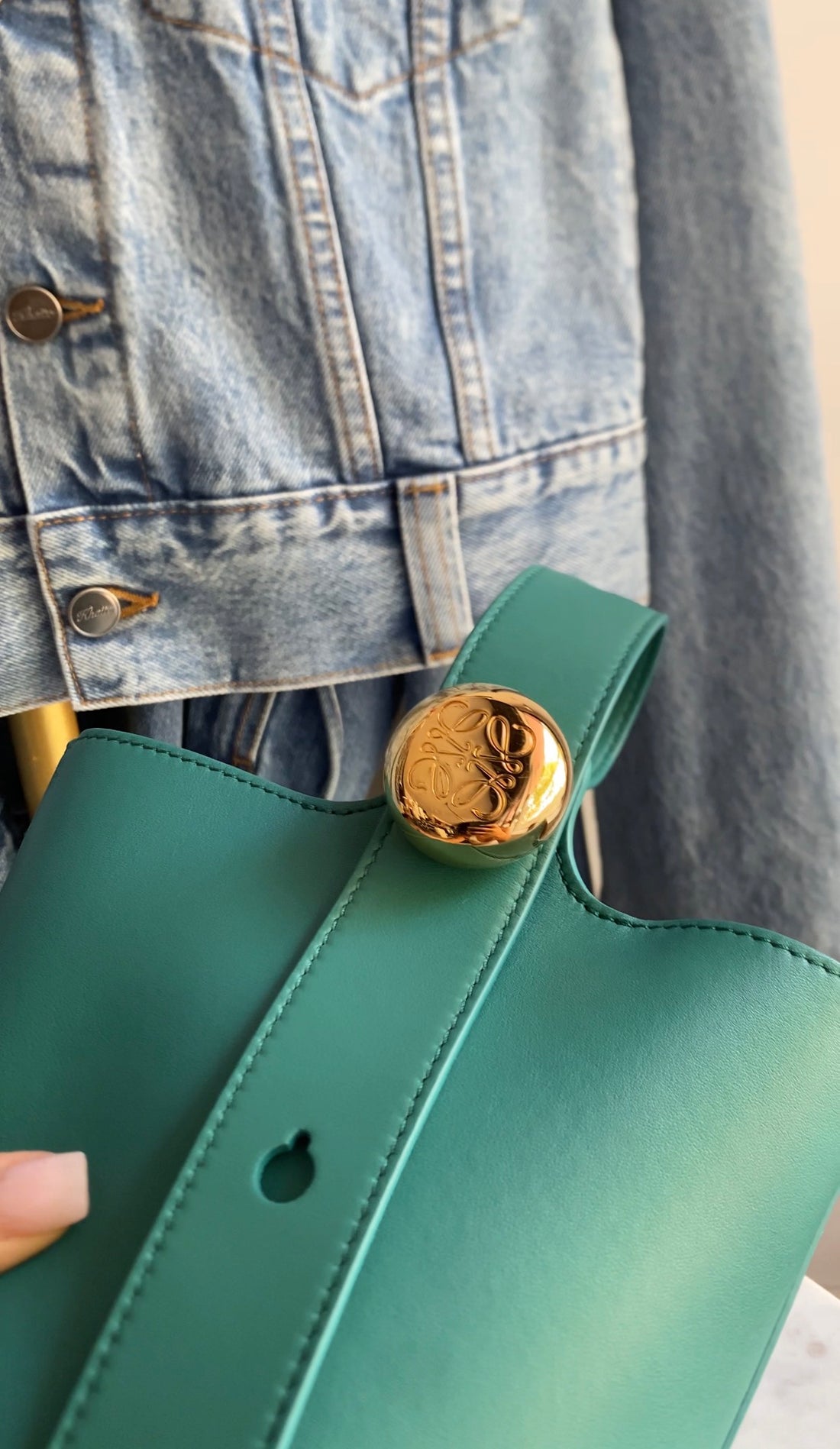 Loewe Green Leather Pebble Mini Crossbody Bucket Bag