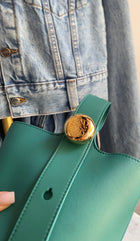 Loewe Green Leather Pebble Mini Crossbody Bucket Bag