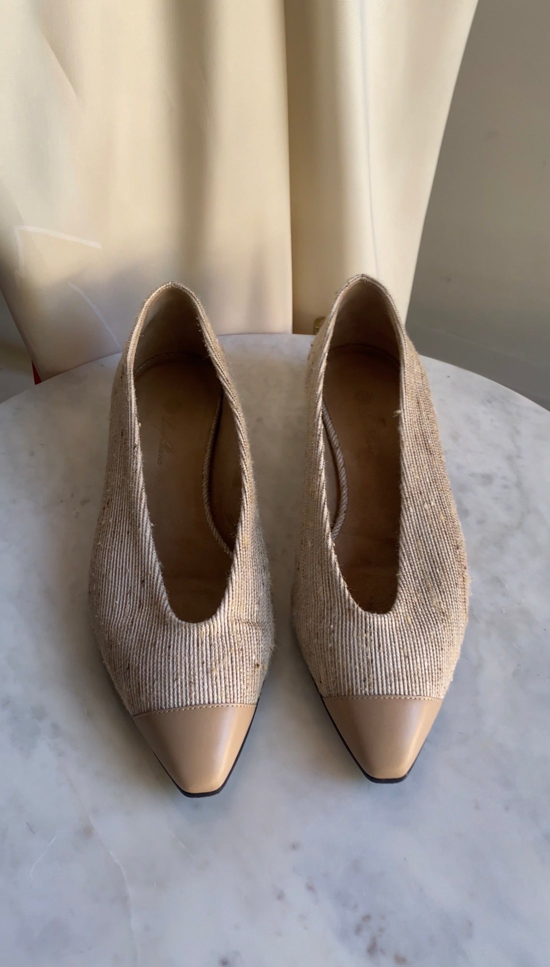 Loro Piana Beige Rebecca Cap Toe Fabric Pointed Ballet Flats - 37.5