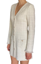 Sau Lee White Tweed Pearl Button Blazer Mini Dress - US 4