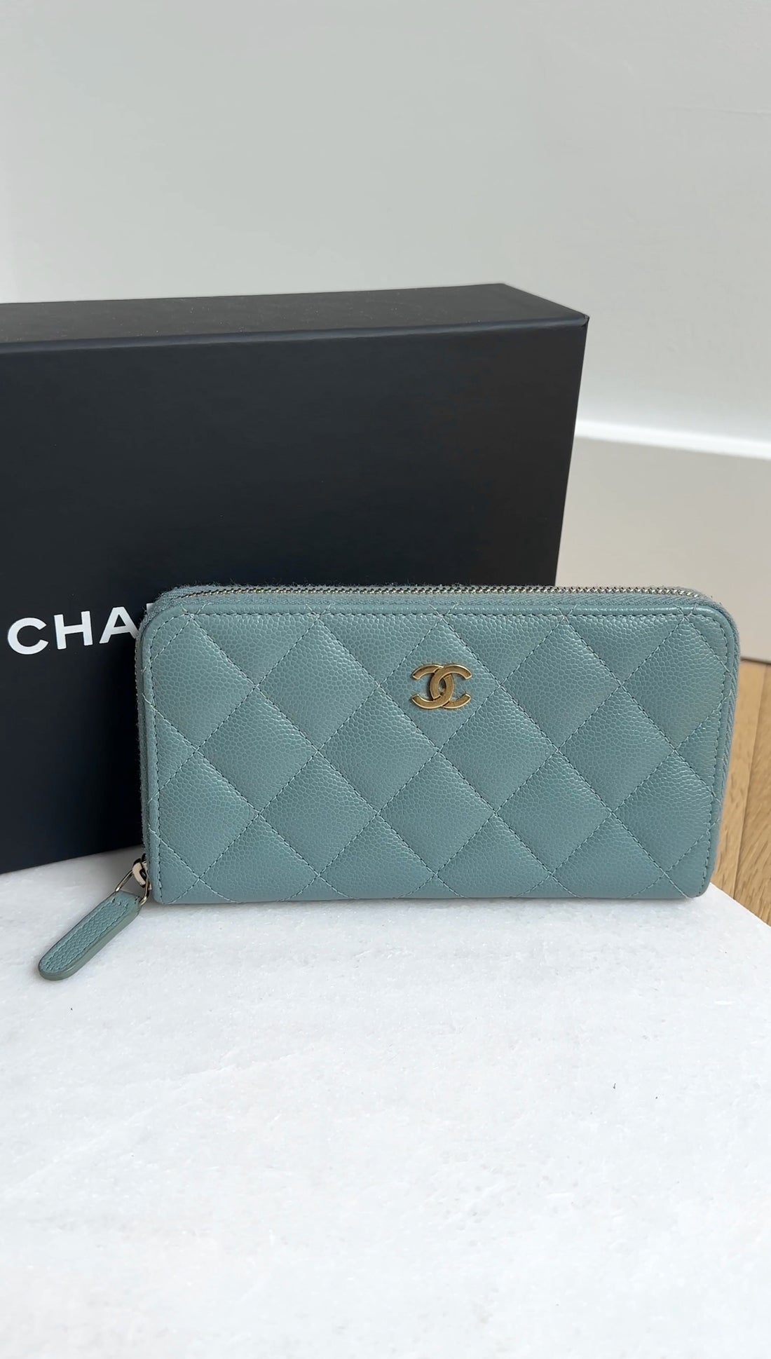 Chanel Blue Caviar Shimmer Leather Small Zippy Wallet