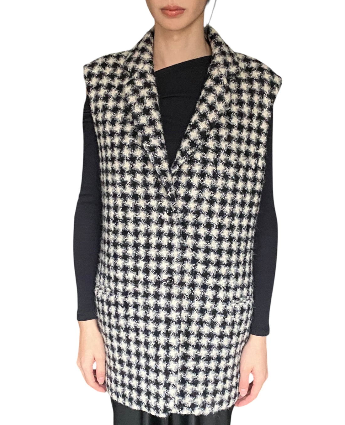 Rochas Black Houndstooth Tweed Vest - 44 / US 8