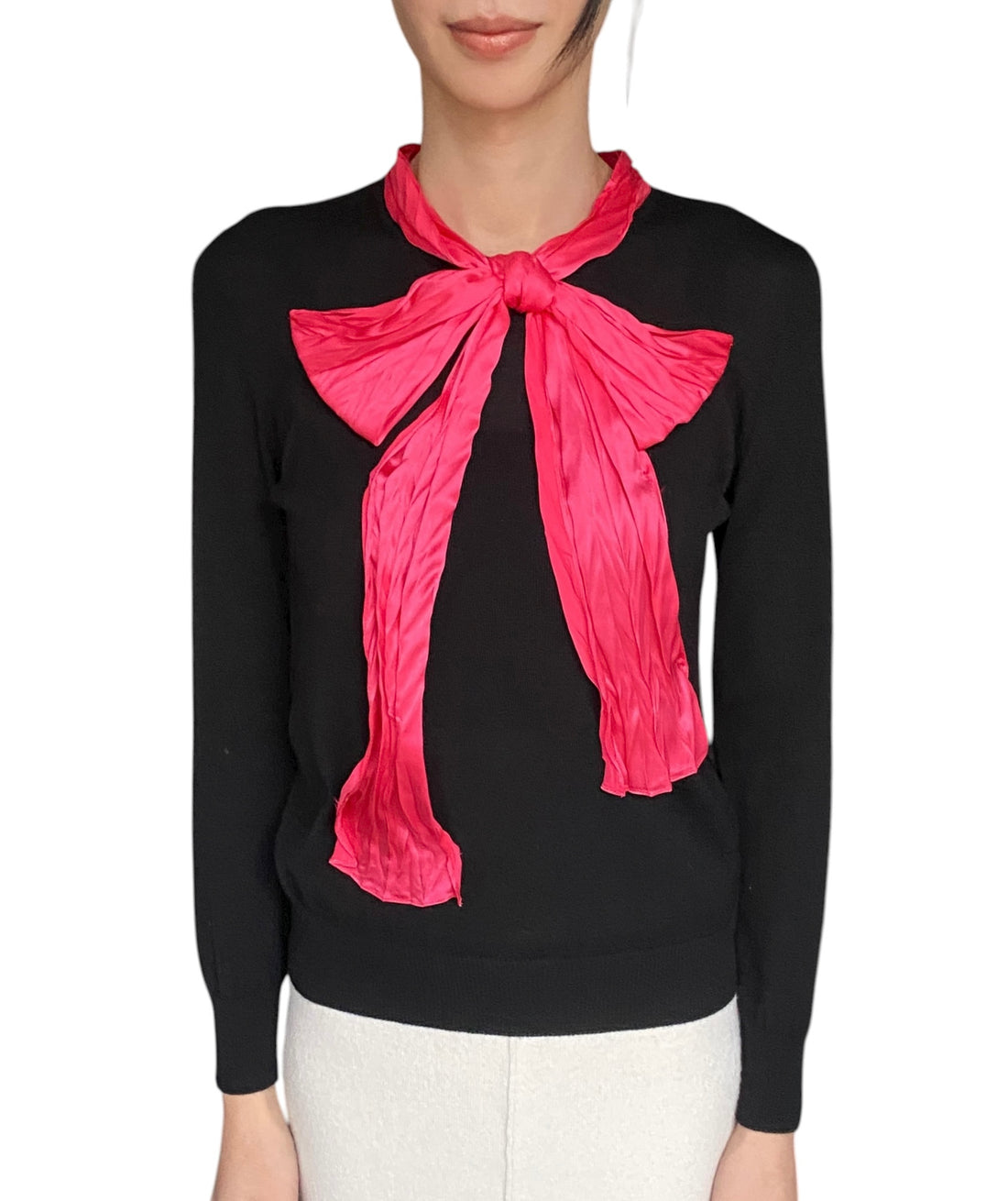 Gucci Black & Pink Silk Bow Cashmere Knit Long sleeve - L