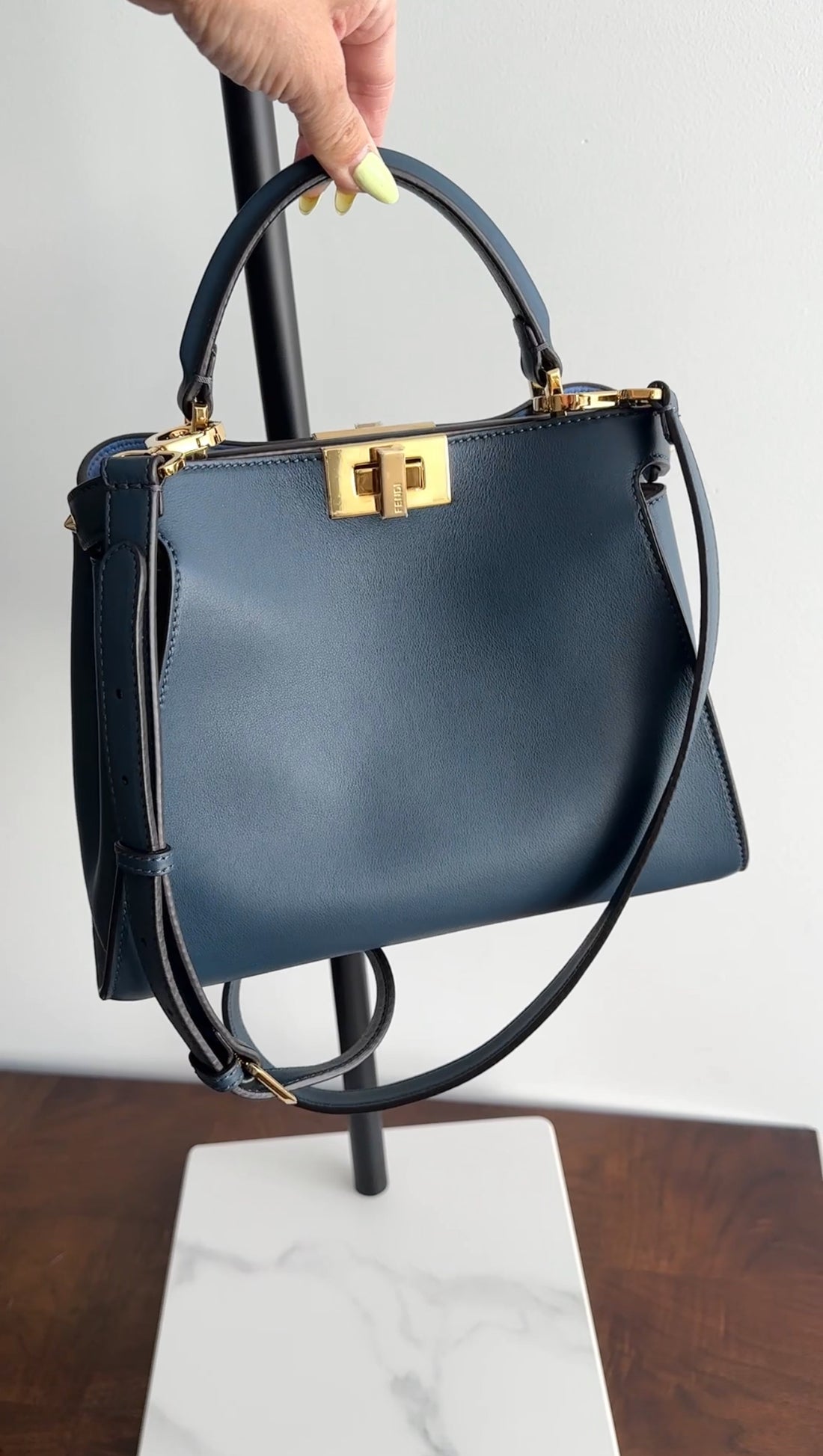 Fendi Navy Blue Leather Peekaboo Iconic Essentially Bag
