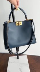 Fendi Navy Blue Leather Peekaboo Iconic Essentially Bag