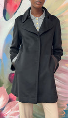 Giorgio Armani Black Leather Trim Cashmere Short Peacoat - 42