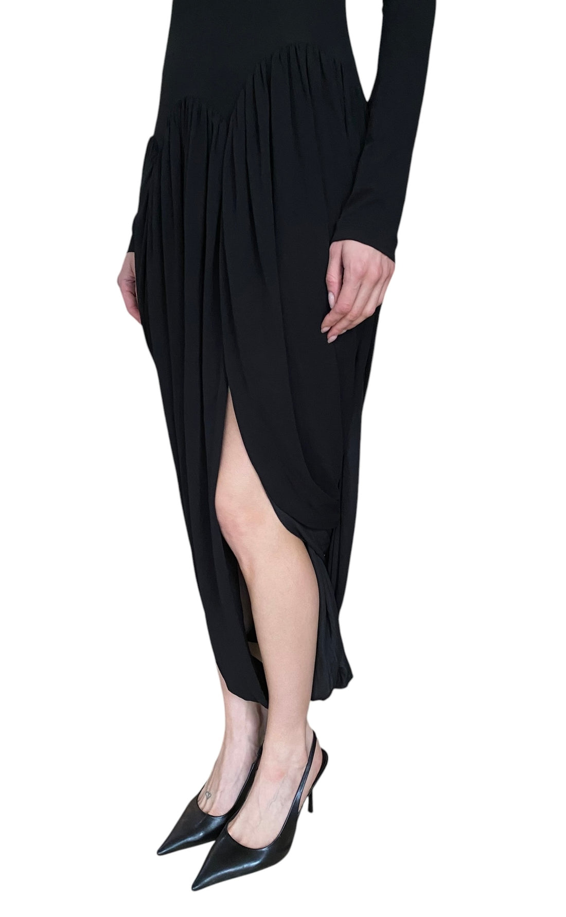 Ferragamo Black Jersey Tulip Hem Mock Neck Gown - 38 / US 2-4