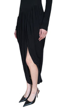 Ferragamo Black Jersey Tulip Hem Mock Neck Gown - 38 / US 2-4