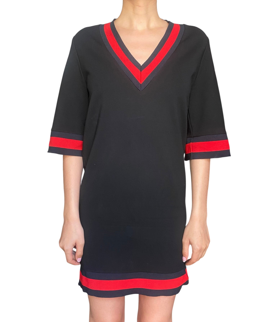 Gucci Black Web Accent V-Neck Mini Dress - S