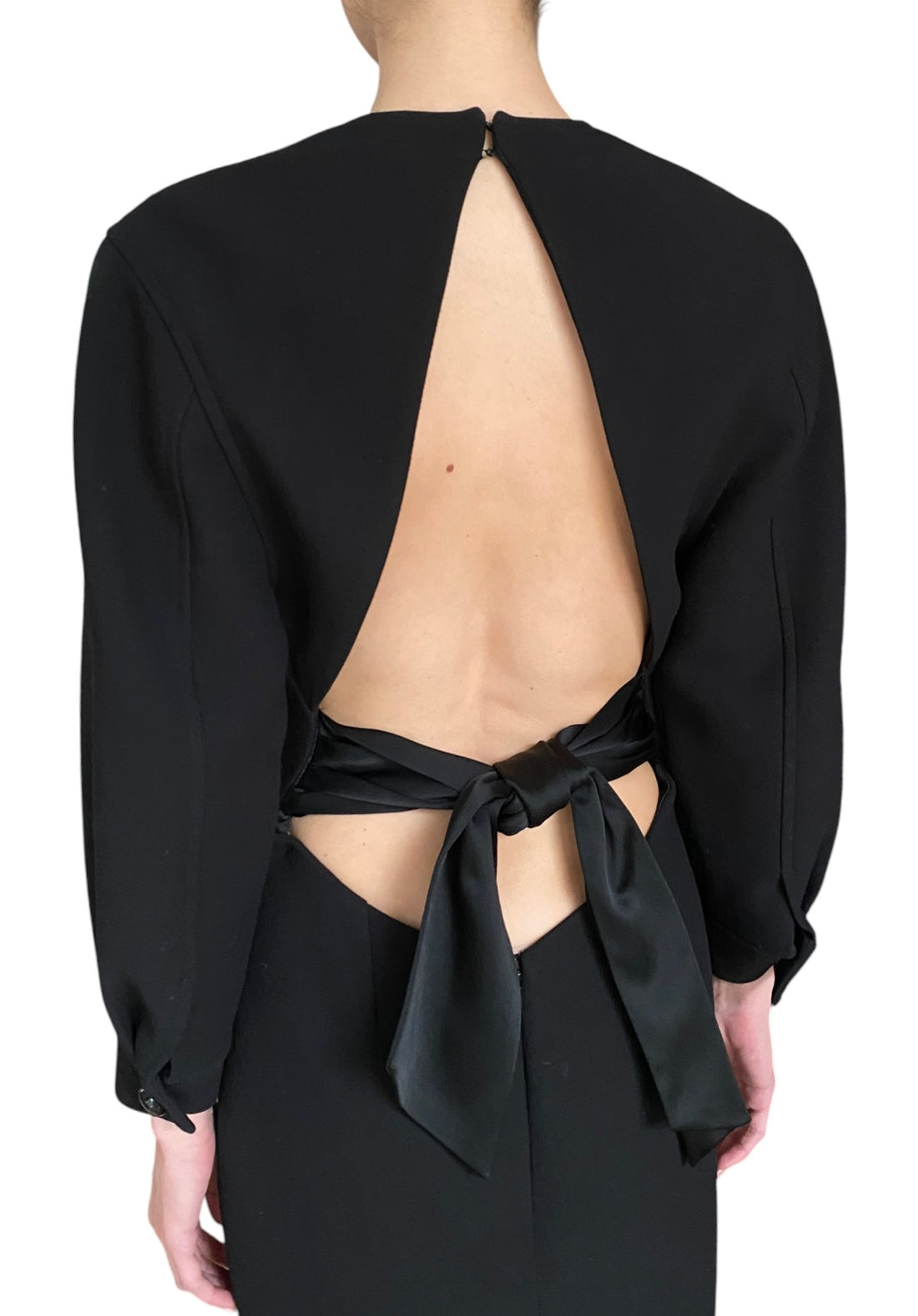 Saint Laurent Black Wool Long Sleeve Backless Gown - F 40 / US 6